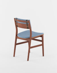 Sigsbee Buckle Chair in Nutmeg Finish with Blue Fabric and Black Leather Strap
